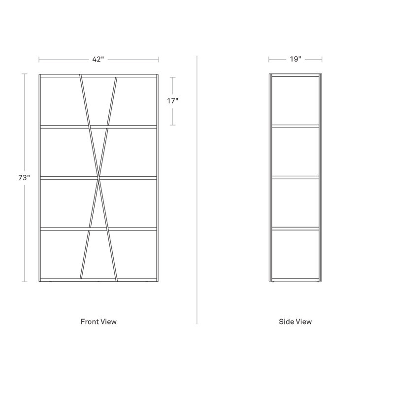 NeedWant Etagere Bookcase, Oblivion, (2 Shelves) 25" H x 63" W x 16" D