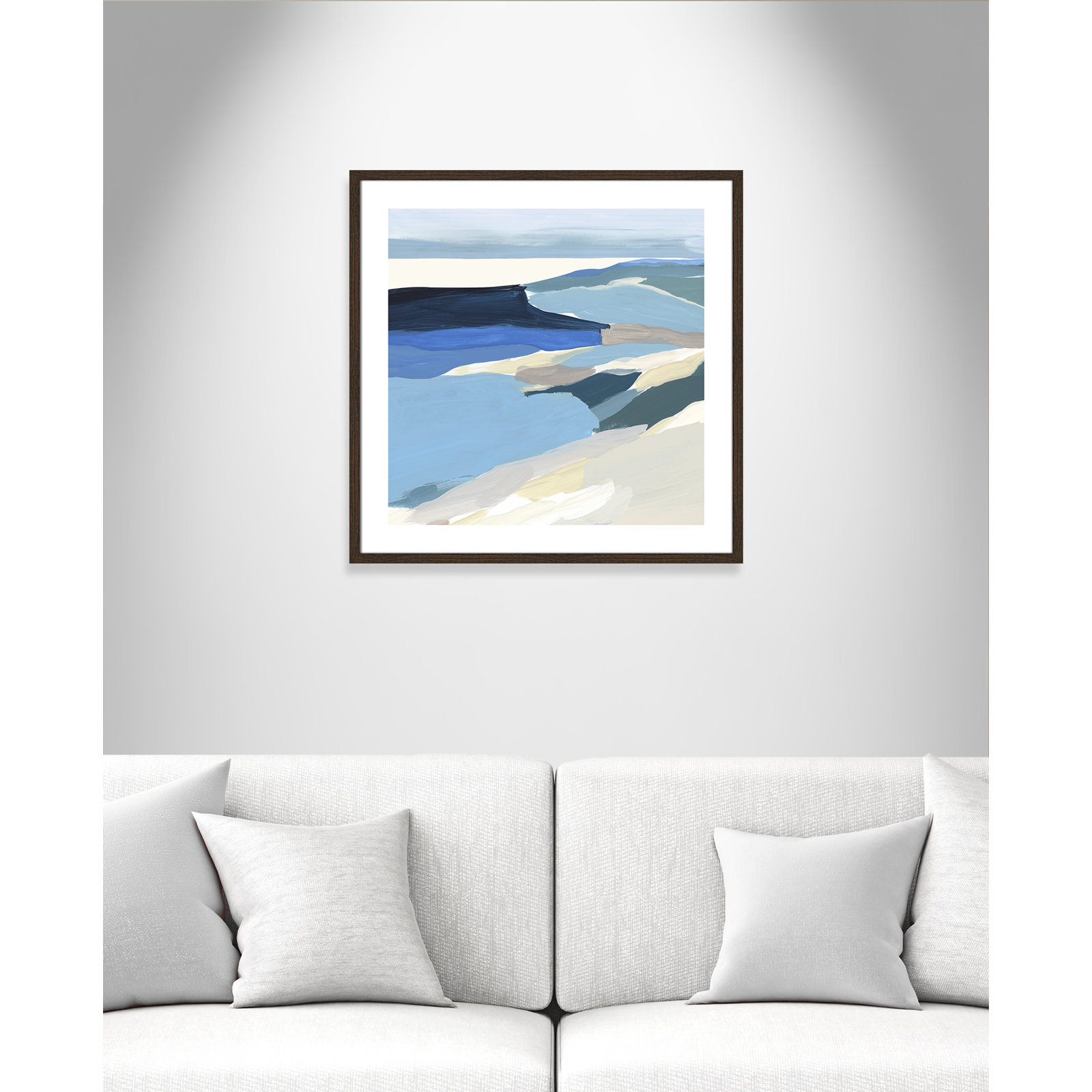 Decker "Graham Lake II" Painting, 28.75" H x 28.75" W x 0.75" D, Walnut Wood Framed Paper
