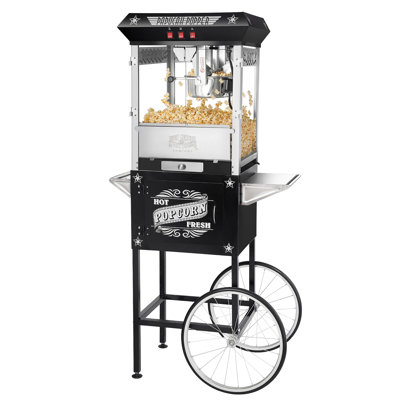 Machine à maïs soufflé avec chariot Paducah - 3 gallons de maïs soufflé - bouilloire 8 oz, tiroir Old Maids, plateau chauffant et pelle par Great Northern Popcorn (noir)