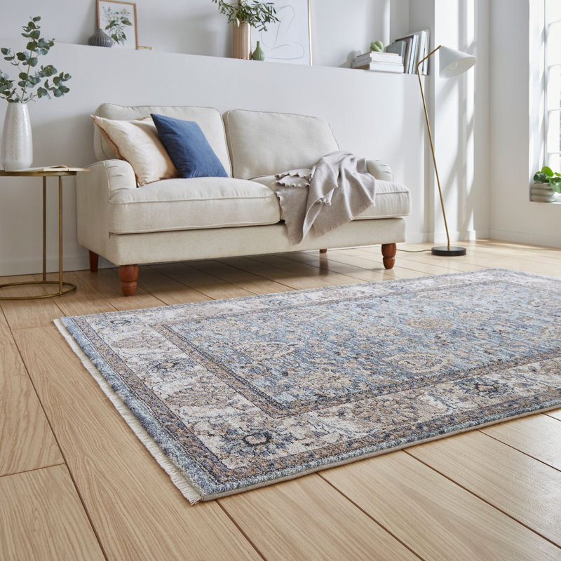 Vintage area rug Machine Woven Runner Blue
