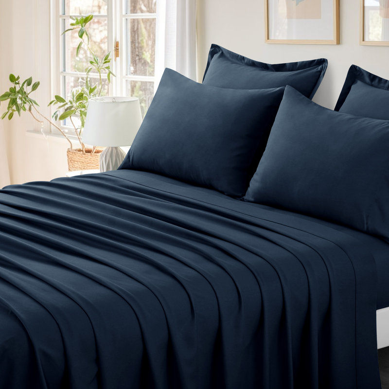 5/7 Piece Microfiber Bed-In-A-Bag Comforter Set , Twin Queen Comforter + 4 Additional Pieces, Navy Blue