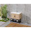 Armoire de meuble-lavabo sur pied 36 po avec lavabo en céramique blanche, robinet, 2 portes de rangement et tablette ouverte en fer | Idée de cadeau
