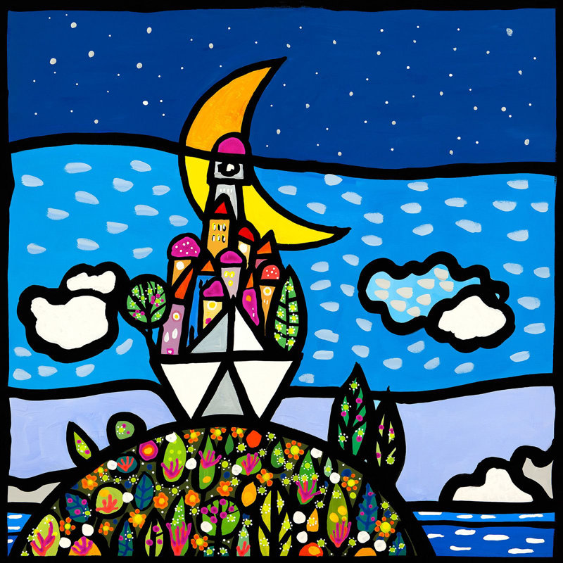 Boat On The Hill by Wallas - Wrapped Canvas Print, 70cm H x 70cm W