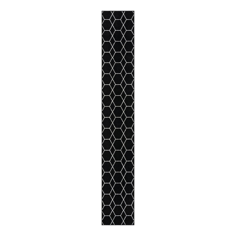 Tapis géométrique Debrodie, Tapis de couloir 2 pi x 6 pi 1 po, Noir