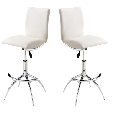 Of 2 Modern Bar Chairs, Soft White Texture Seat, Frame, Adjustable Height, Easy To Clean Foam Pad Contemporary Stool (2), With Texture, Metal Support, Comfort