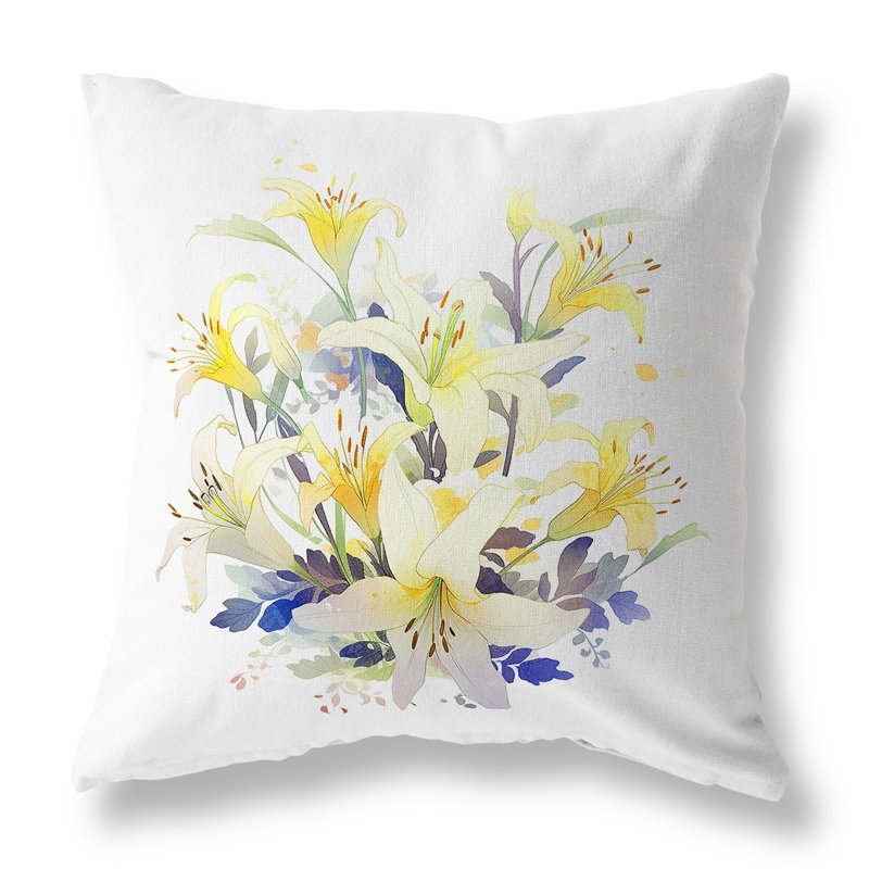 Oreiller réversible intérieur / extérieur Lily Mist Serenity, H 16 po x l 16 po, Bleu / vert / jaune floral