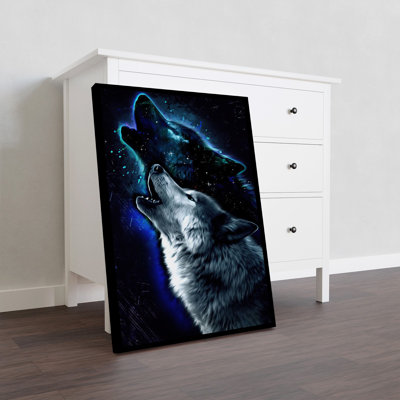Galaxy Wolf Gallery Wrapped Canvas - Animal Illustration Decor, Black And Blue Home Decor