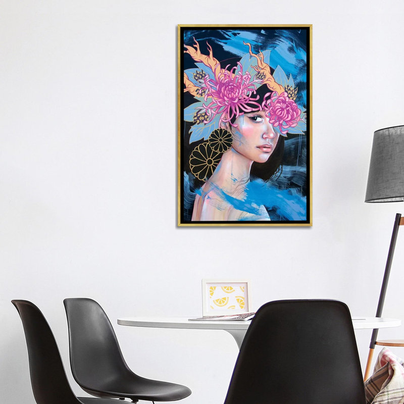 Félin affectueux par Kim Haskins-impression d’art graphique, H 40 po x l 26 po x P 1,5 po, Toile encadrée d'or, Pas de tapis