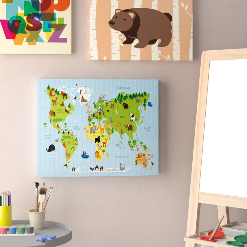 Carte du monde de Fester, H 24 po x l 30 po x p 1,5 po, Toile tendue