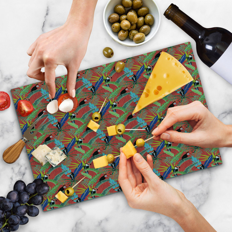 Ambesonne Toucan Cutting Board Large Size Tropical Birds Rainforest Dark Salmon Multicolor