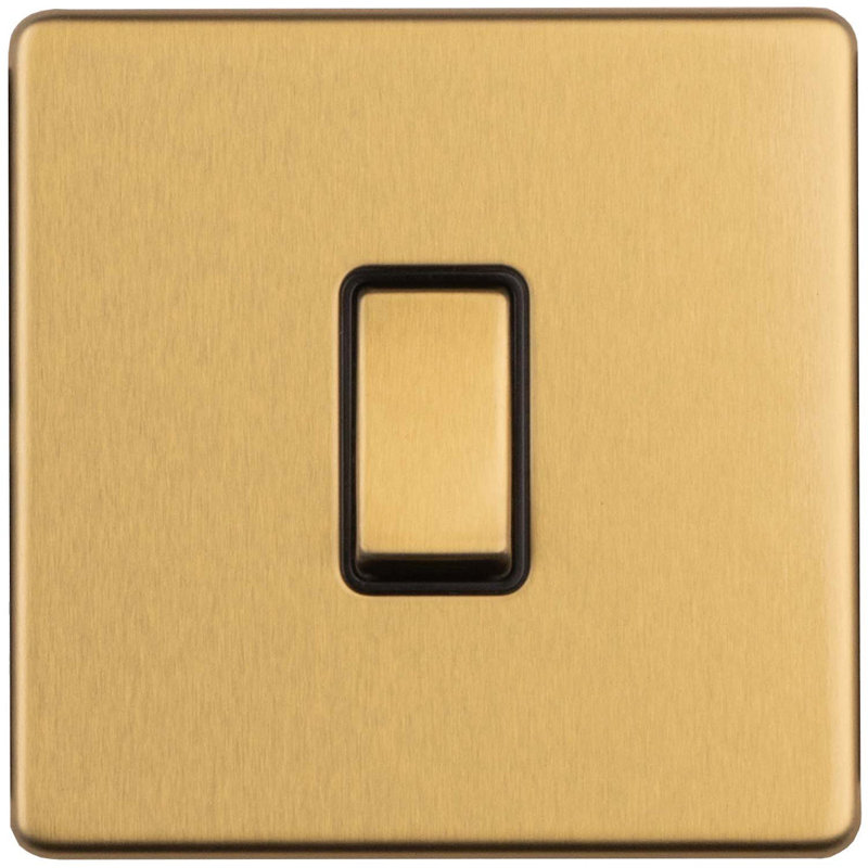 1 Gang Single 10A INTERMEDIATE Light Switch SCREWLESS SATIN BRASS Metal Rocker, Brass, Gold