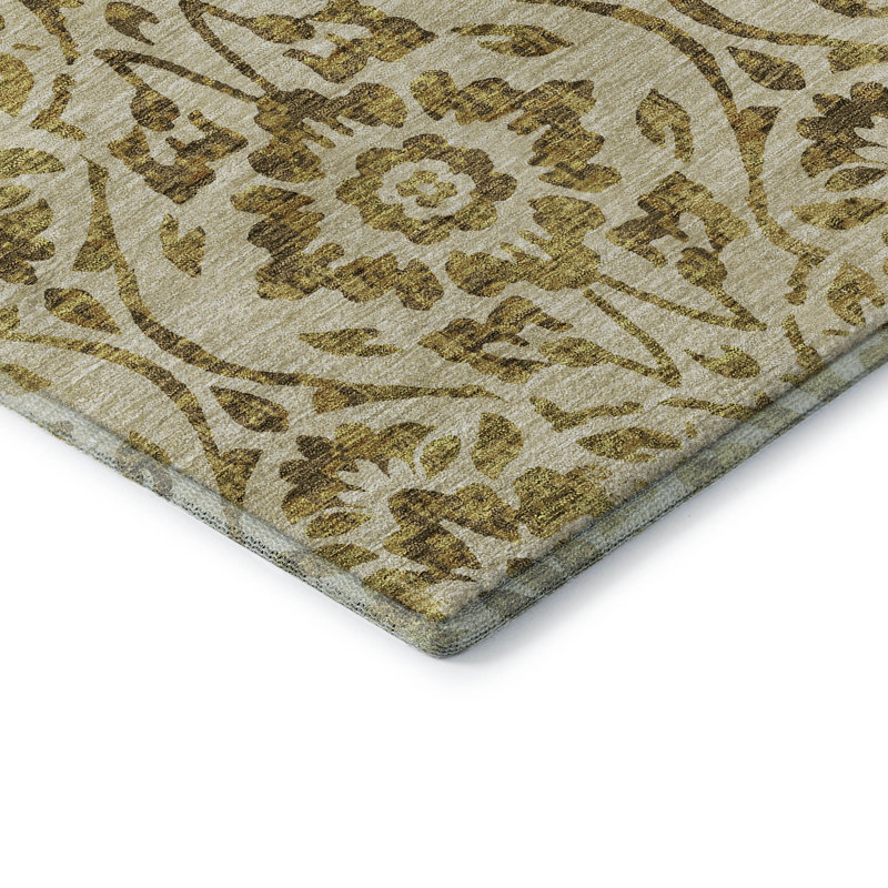 Premium Machine Washable Prisco Gold Rug, Rectangle 1'8" x 2'6"