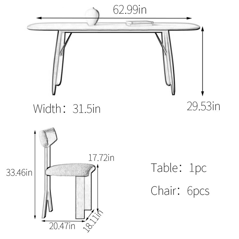 Cicada wing unique dining table set, 29.53"H x 62.99"L x 31.5"W
