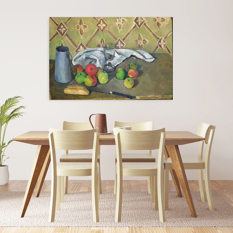 Fruits, serviette et pot à lait, vers 1879-1882. Estampe d'art mural abstrait contemporain., H 32 po x l 48 po