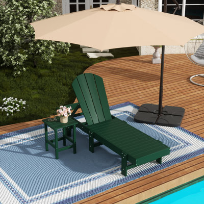 Laguna 77.6" Long Outdoor All-Weather Poly Reclining Single Chaise with Table