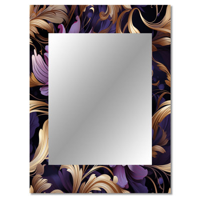 Kayven Glamorous Gold And Purple Damask Pattern - marble  Mirror, Abstract Decorative Wall Mirror, Printed Metal Art