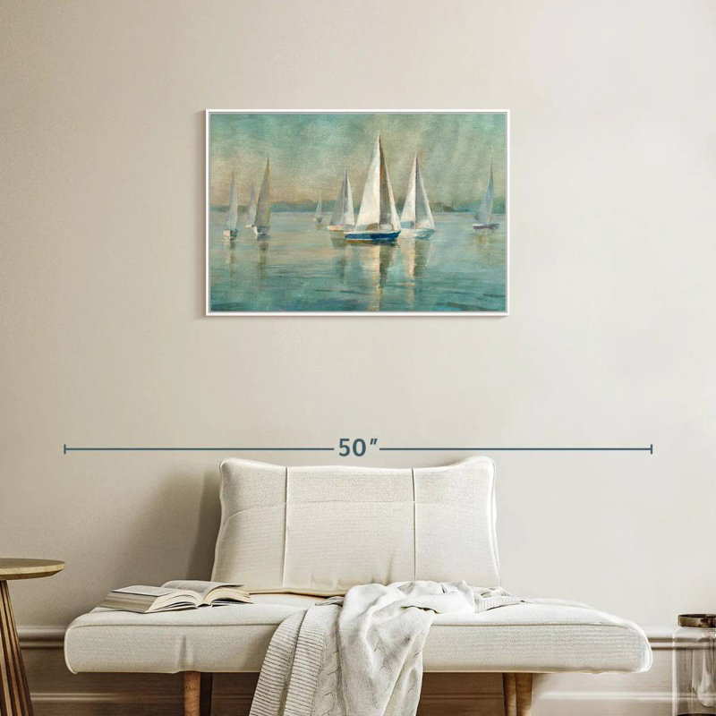Voiliers au lever du soleil, Cadre flottant blanc, 31 po x 21 po