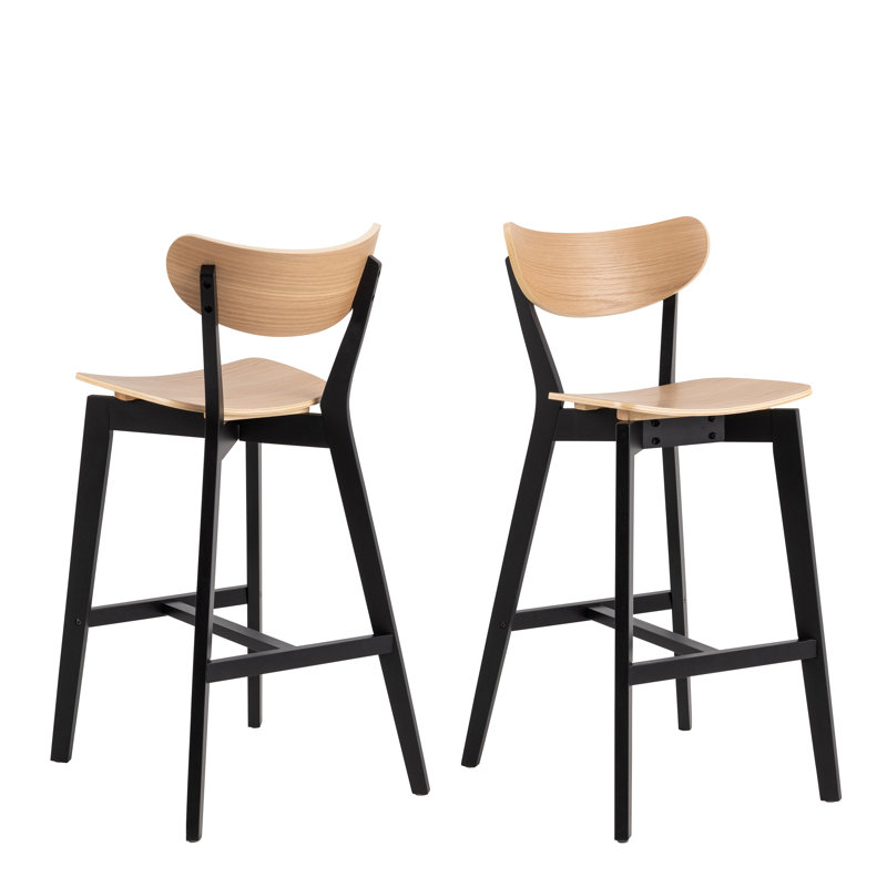 Babrak Counter Stool with Solid Wood Frame, Black/Oak