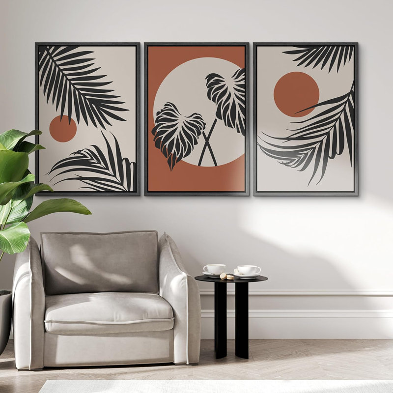 Minimaliste botanique moderne de style Mid-Century, feuille de palmier de la jungle tropicale, art floral minimaliste, Noir