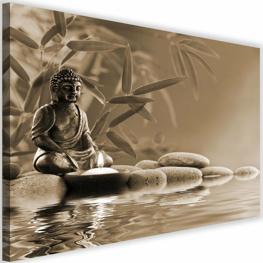 Leinwandbild Buddha, Wasser und Steine 4