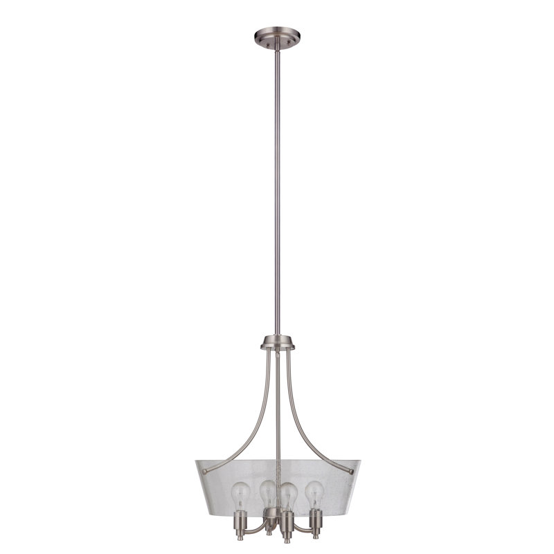 Lustre carré/rectangulaire à 4 lumières ombrées Ozge, Nickel poli brossé, Martelée transparente