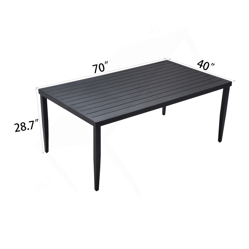 Outdoor Patio Aluminum 40"X70" Rectangle Dining Table With Tapered Feet & Umbrella Hole, Ember Black, Ember Black