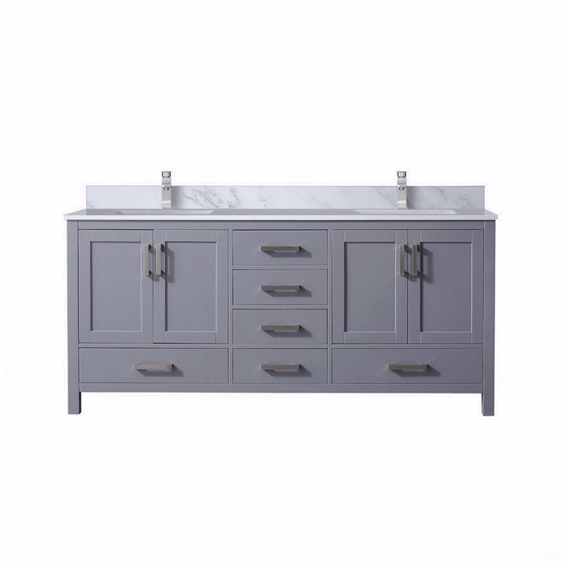 Ensemble de meuble-lavabo double 72 po x 22 po avec plateau en marbre de Carrare et robinet, Gris, 72"