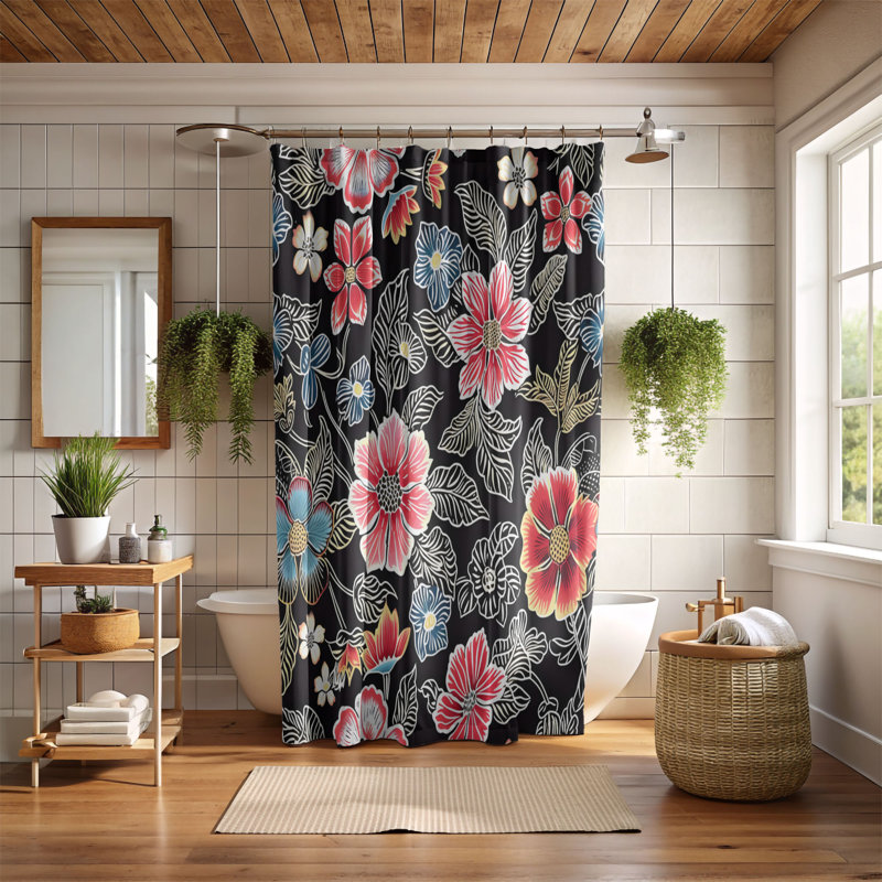 Gatik Floral Shower Curtain, 74"H x 71"W