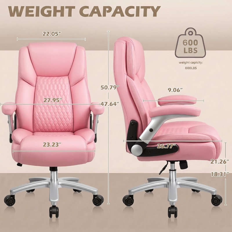 Big and Tall Office Chair with Flip-up & Adjustable Arms, Pink