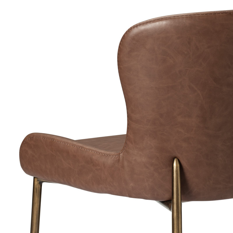 Maven Lane Naomi Stool Faux Leather, Cocoa Brown Seat/Antiqued Brass Frame, Counter Stool (26.77" Seat Height)