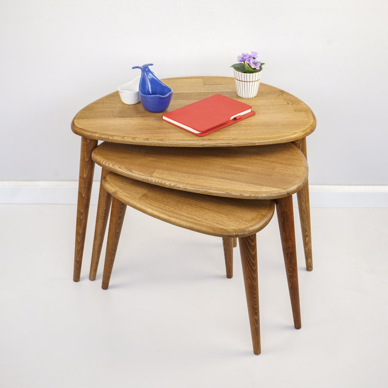Nesting Table Set of 3 - Ercol Style Oak, Rustic Oak Natural
