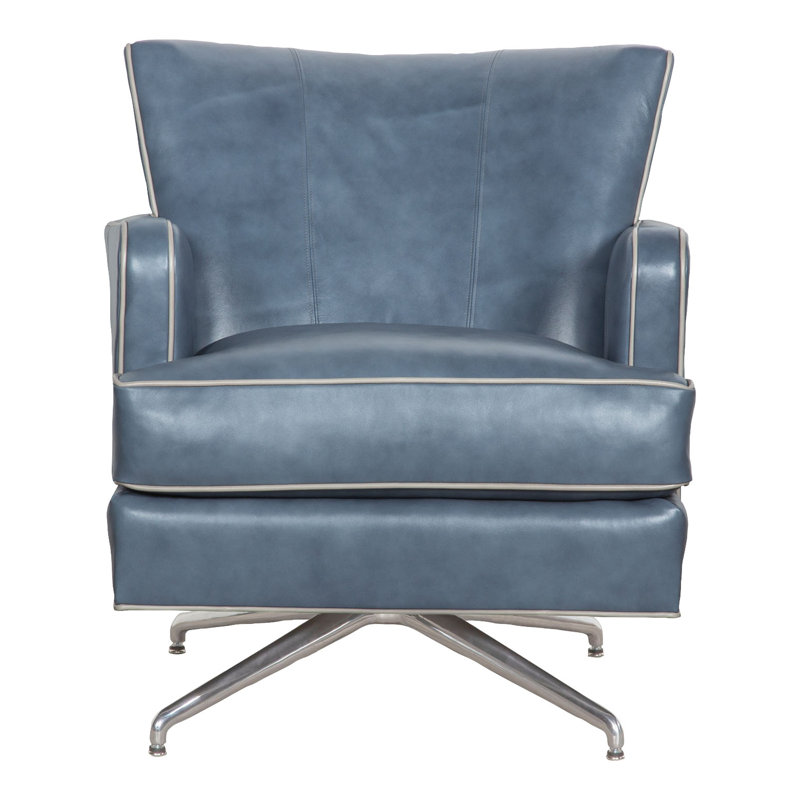 Kyle Swivel Armchair, Nickel, 1181 Pearl Genuine Leather