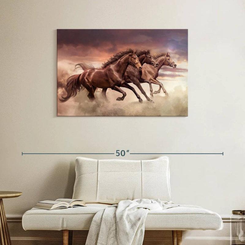 Trois chevaux de course Brampt, H 26 po x l 39 po