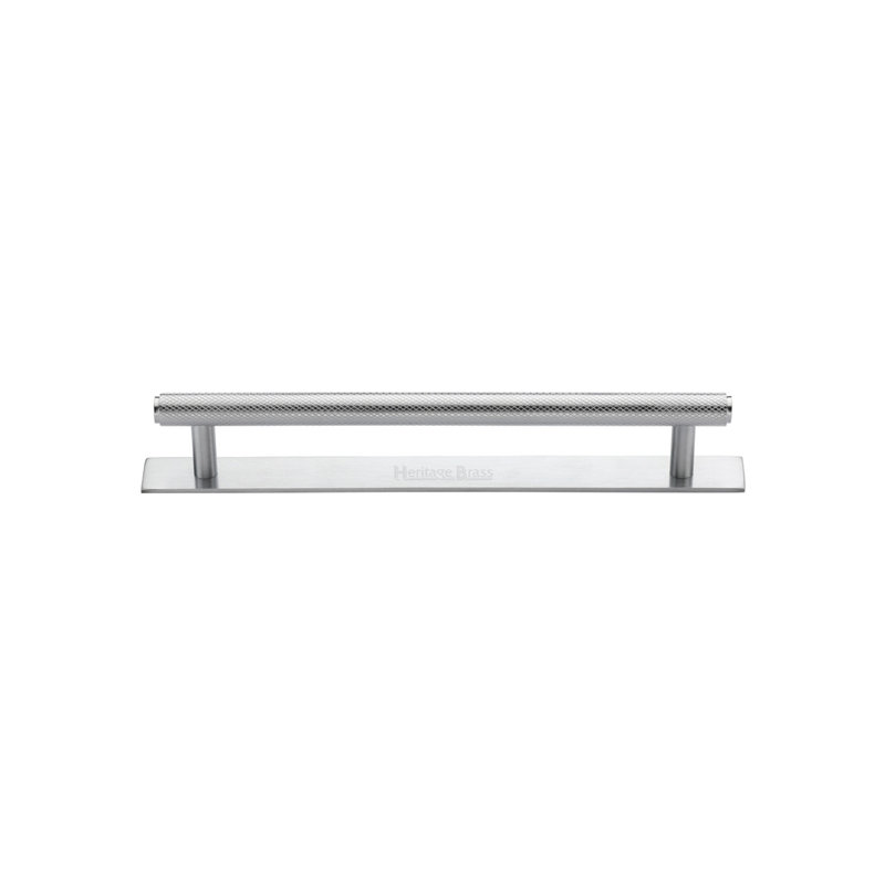 Heritage Brass Heritage Cabinet Pull Knurled Design with Plate, Satin Chrome, 9.6cm