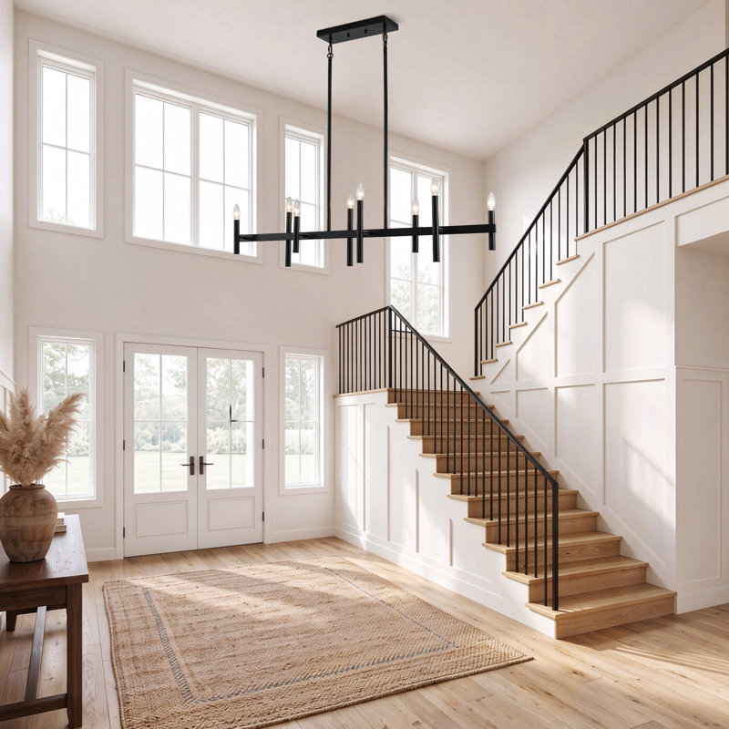 Suspension linéaire à 8 lumières avec variateur, style bougie, pour îlot de cuisine, salle à manger et salon., 8 lumières