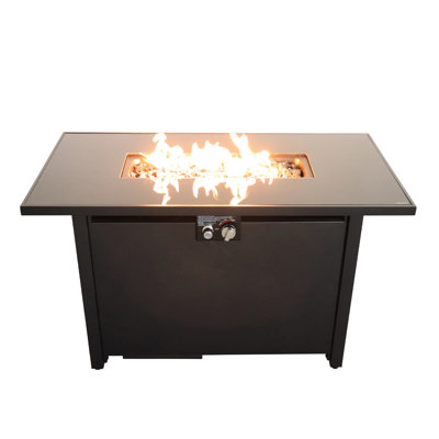 Foyer de table extérieur en acier de 25 po H x 42 po l, 50 000, rouille, noir, foyer d'extérieur moderne, Union