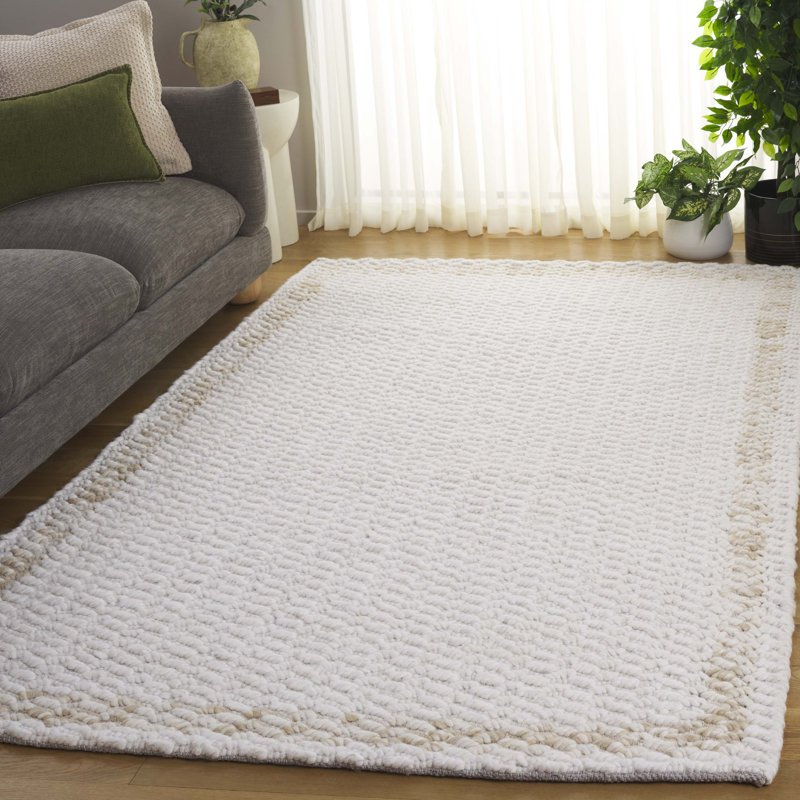 Natura Hand Loomed Wool/Cotton Abstract Rug in Beige/Ivory, Rectangle 5' x 8'