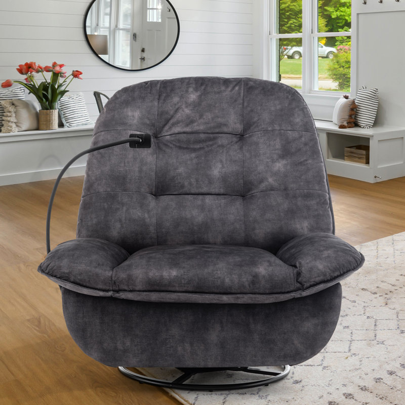 Betzabe 41.3"W 360°Swivel 30°Rocking Manual Recliner, Cellphone Holder, Dark Gray