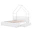 Grand lit plateforme en bois avec garde-corps et 2 tiroirs, blanc