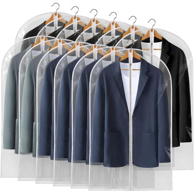 40" All Clear Garment Bags For Hanging Clothes, 12 Packs Suit Bags For Closet Storage, Plastic Waterproof Suit Cover Bags With Zipper For Coats, Jackets, Shirts (Set Of 12)