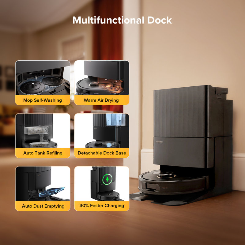 Roborock Qrevo S5V Robot Vacuum Cleaner, FlexiArm Edge Mopping, 12,000Pa Suction, Dual Zero-Tangle System, Obstacle Avoidance, Self-Washing & Drying