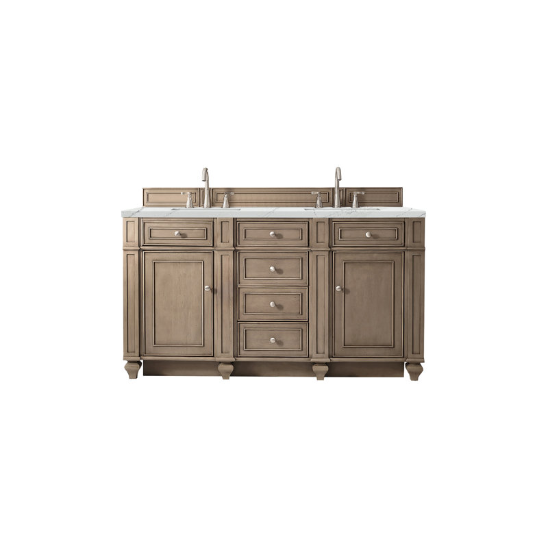 Bristol 60'' W Double Vanity, Whitewashed Walnut, Ethereal Noctis, 8" Widespread