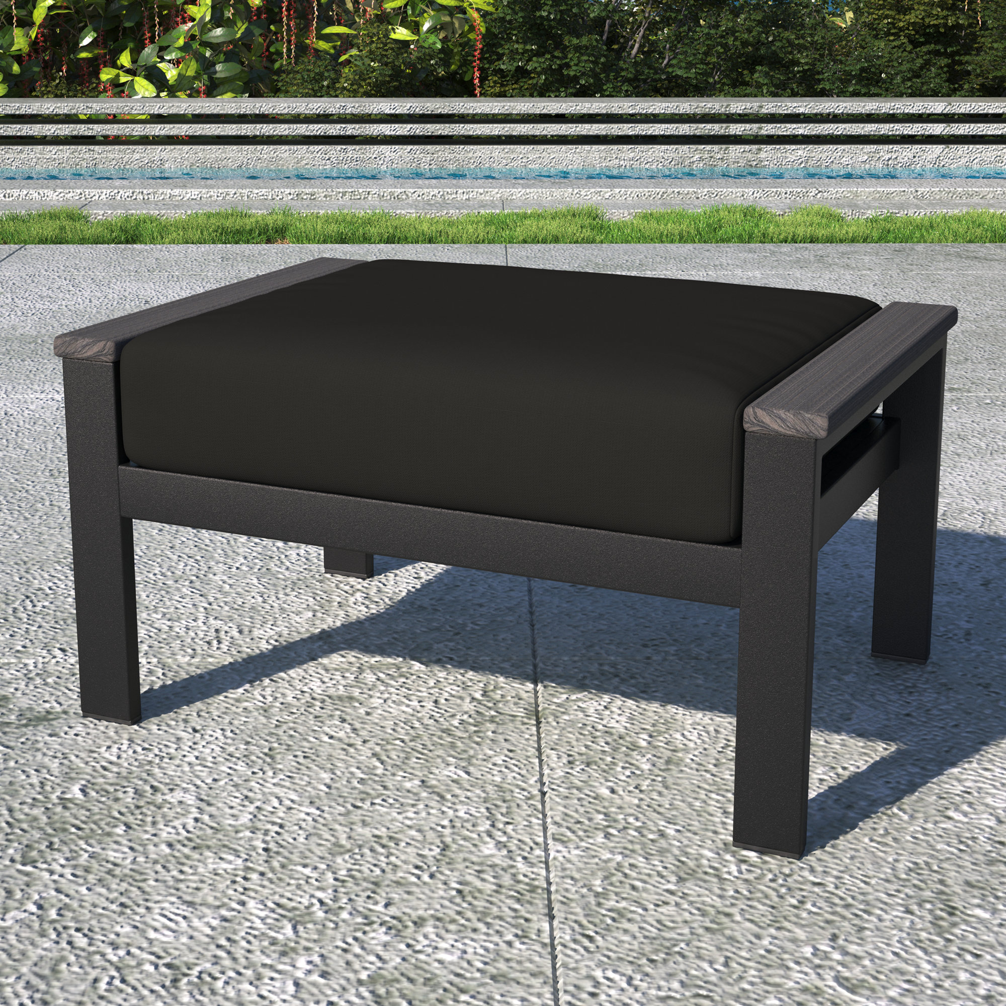 Townsend Outdoor Ottoman with Sunbrella Cushions, Canvas Black Sunbrella® Canvas