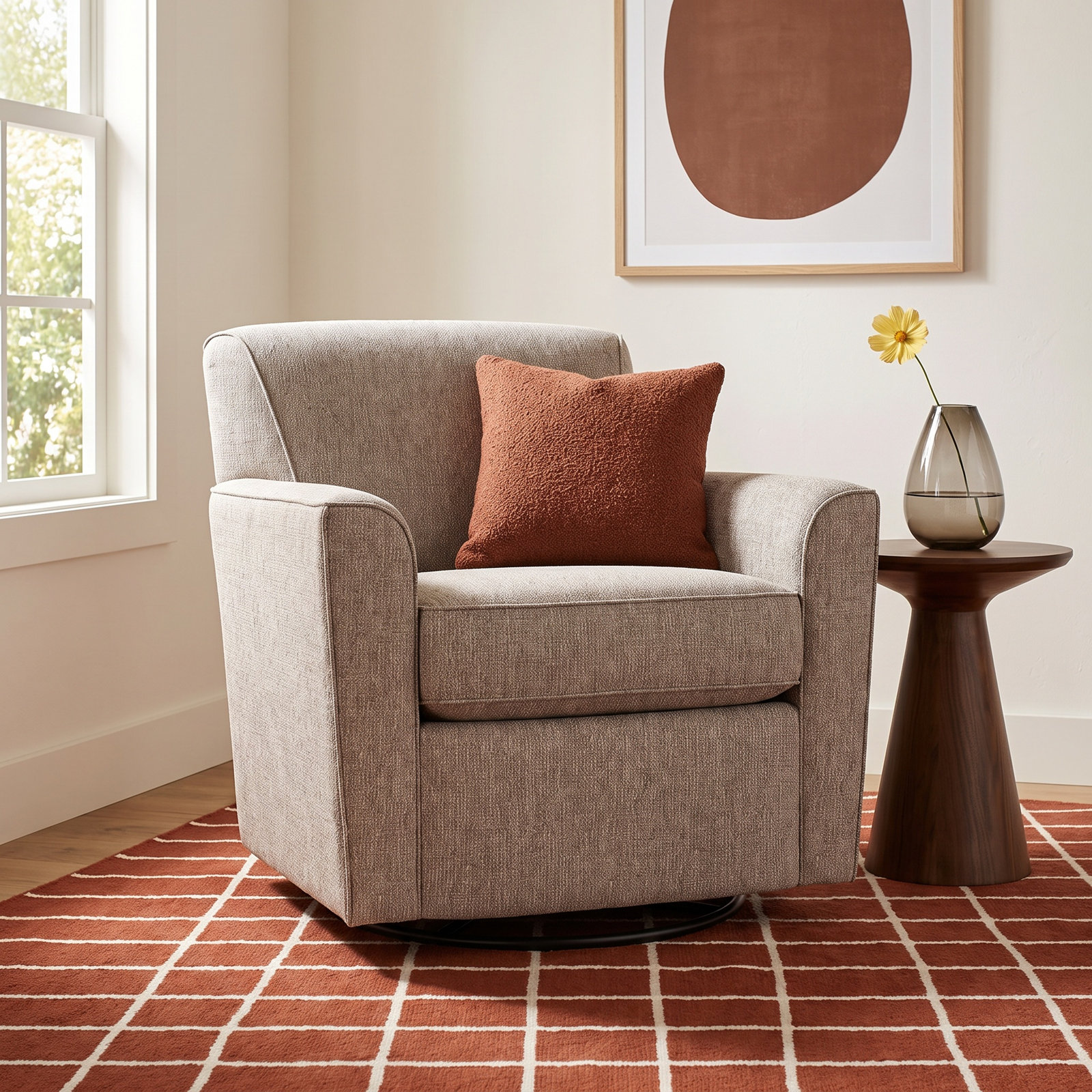 Monarch Swivel Armchair, Beige Polyester Blend