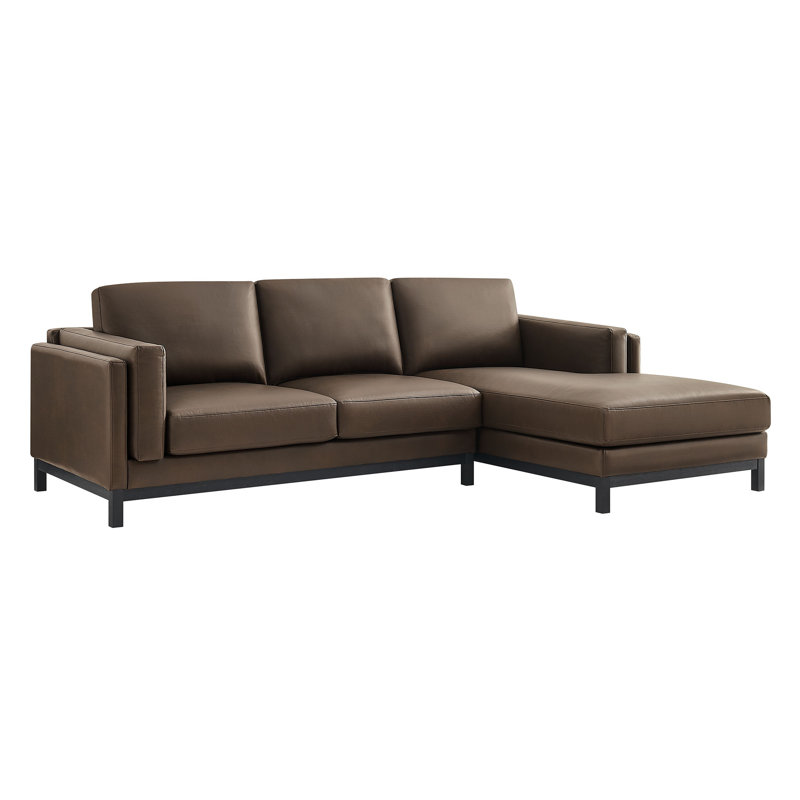 Canapé modulaire en cuir avec méridienne Roscoe, Orienté à droite, Espresso, Similicuir espresso