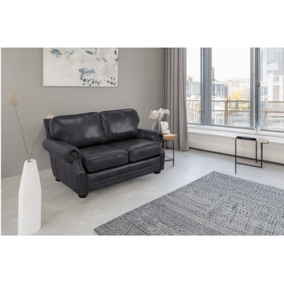 Speroni 74" Genuine Leather Rolled Arm Loveseat