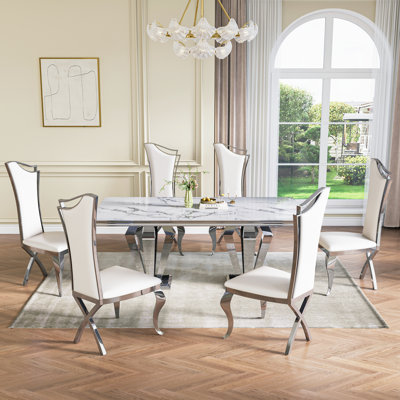 Rectangular 70.08'' L X 35.06'' W Dining Set(1 Table 6 Chairs)