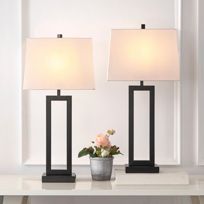 Rogina 28.5" Black Metal Table Lamp Set with USB Type-C Ports and Built-in Outlet