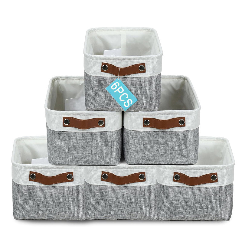 Bacs de rangement pliables peu encombrants, 6 boîtes de rangement en tissu pour tablettes et placards, paniers rectangulaires pliables avec poignées pour la maison et le bureau, toile durable