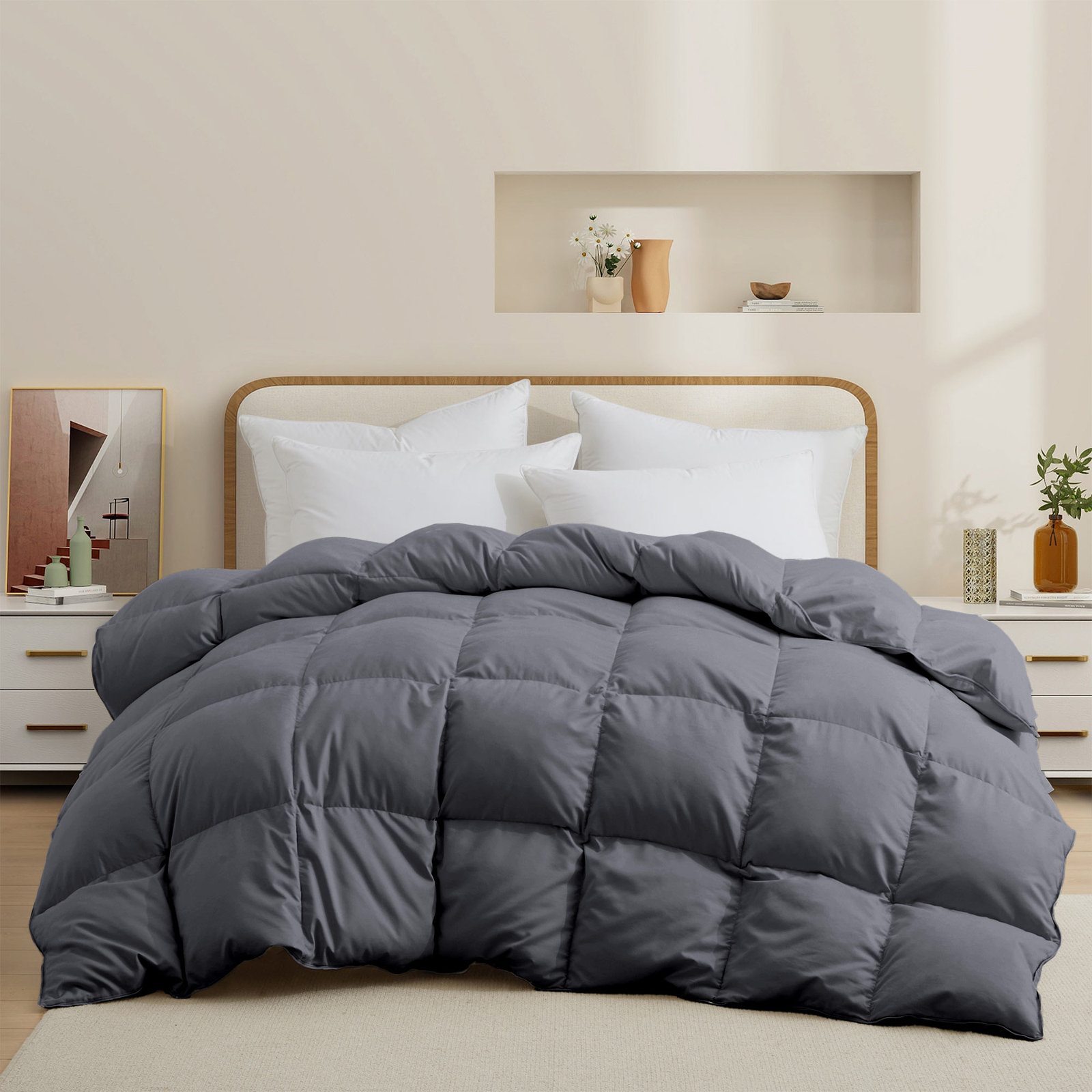 600 Fill Power All Season Down Duvet Insert, Twin, Dark Gray